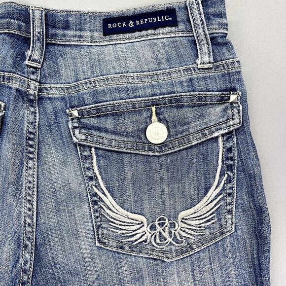 Rock &‎ Republic Slim Straight Jeans Womens Size 8 Light Wash Blue Flap Pocket - Picture 11 of 14